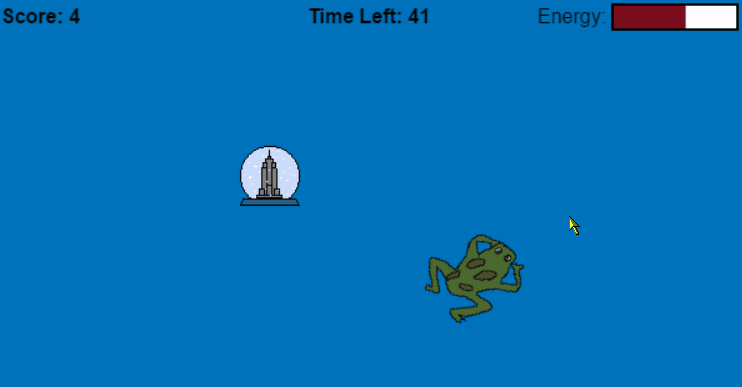 A cartoon frog jumping around a video game
